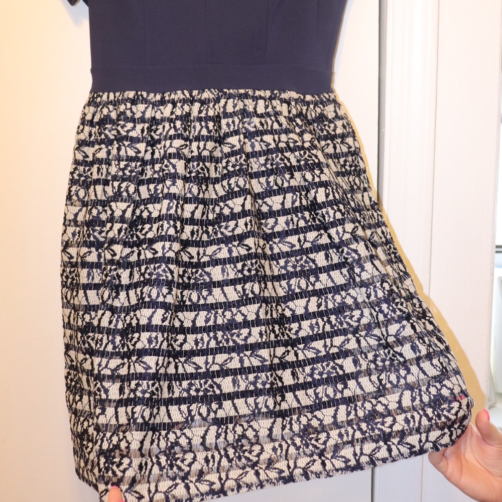 Navy Blue dress with White Floral detail